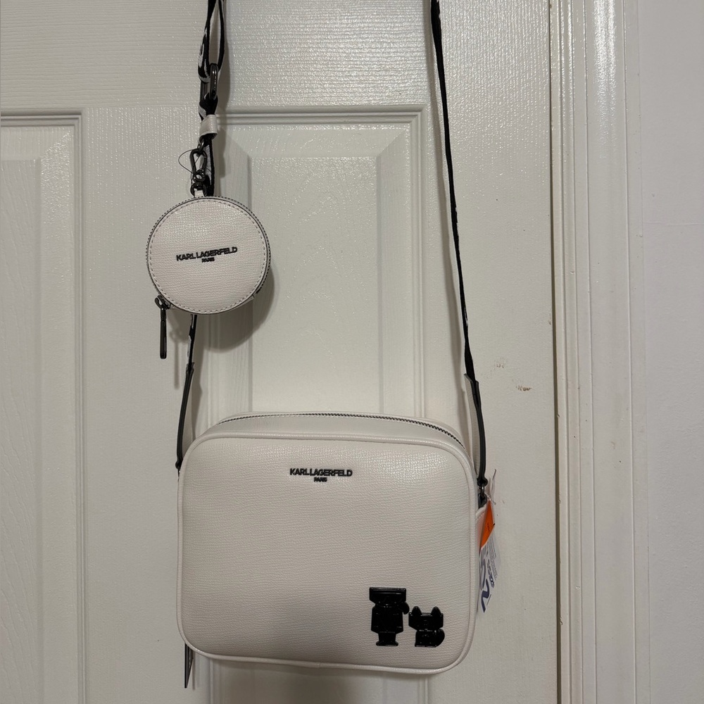 Karl Lagerfeld Cream Crossbody Bag with Coin Pouch